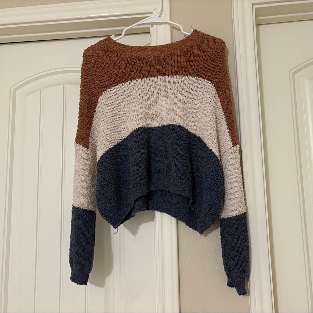 Colorblock Sweater - Brown, Cream, and Blue